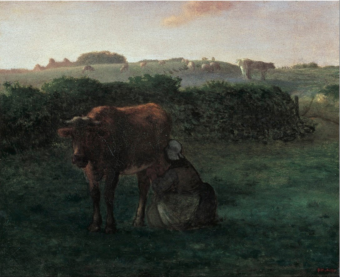 Kobieta dojąca krowę autorstwa Jean Francois Millet
