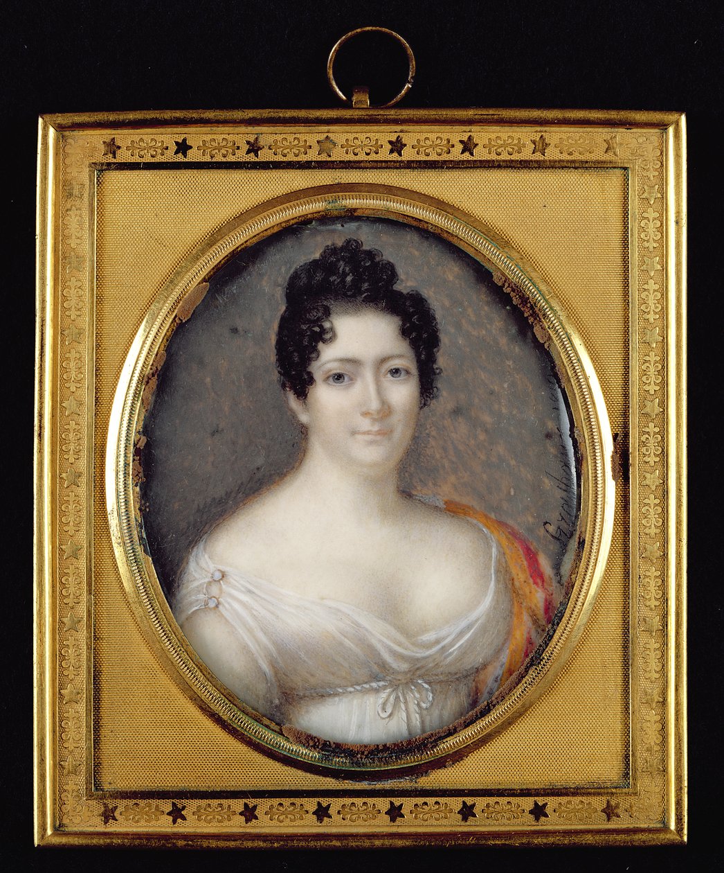 Mademoiselle Mars (1779-1847) 1819 (olej na kości słoniowej) autorstwa Jean Francois Strasbeaux