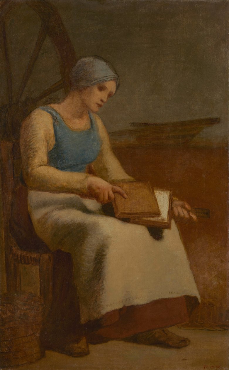 Kobieta gręplująca wełna autorstwa Jean Francois Millet