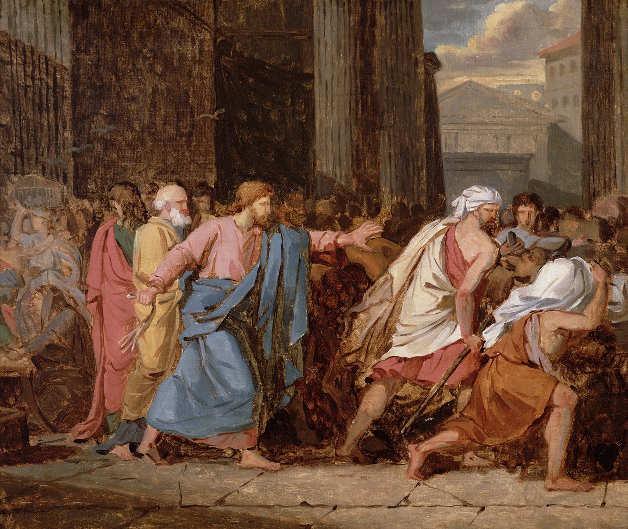 Jezus wyprowadza kupców ze świątyni autorstwa Jean Germain Drouais