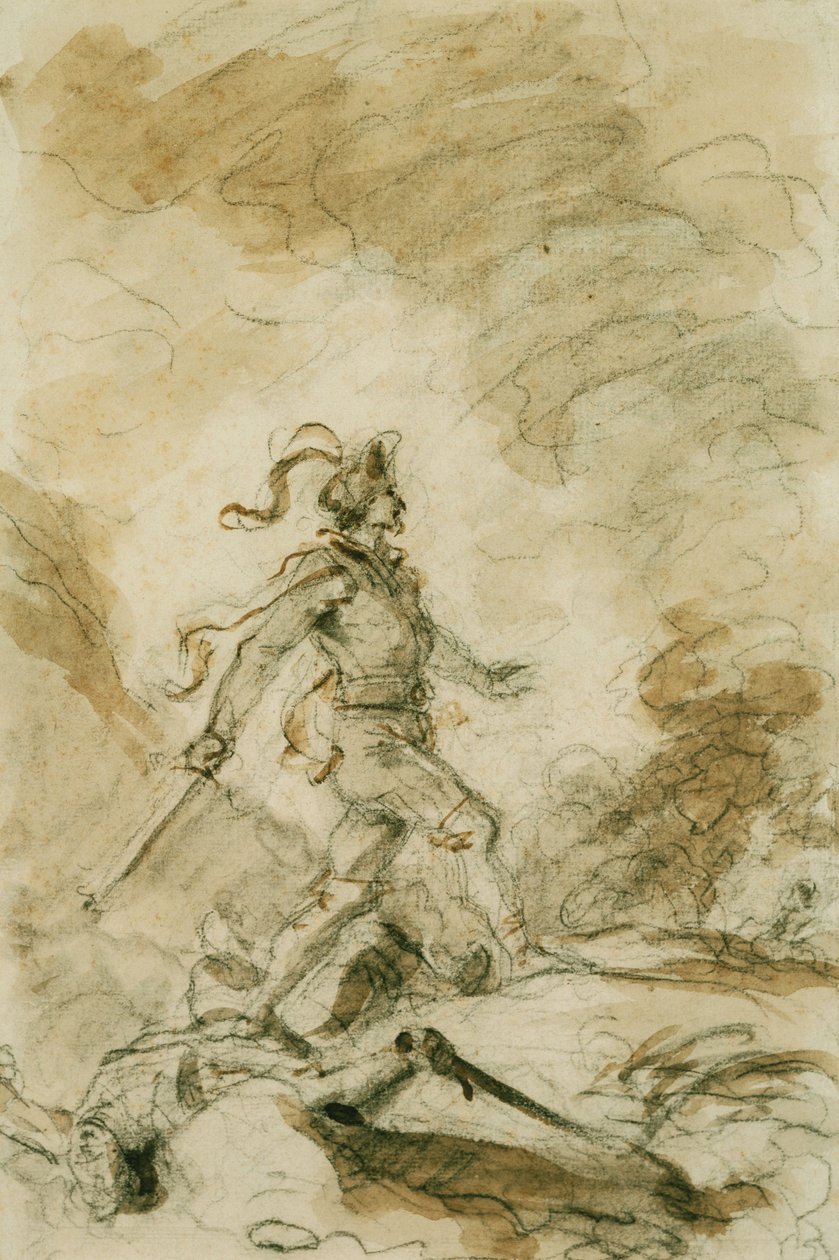 Odorico zabija Corebo i wyrusza w pogoń za Isabella autorstwa Jean Honore Fragonard