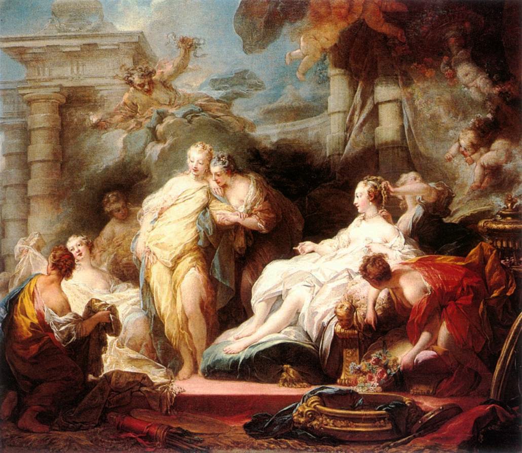 Psyche pokazująca siostrom swoje prezenty od Kupidyna autorstwa Jean Honore Fragonard