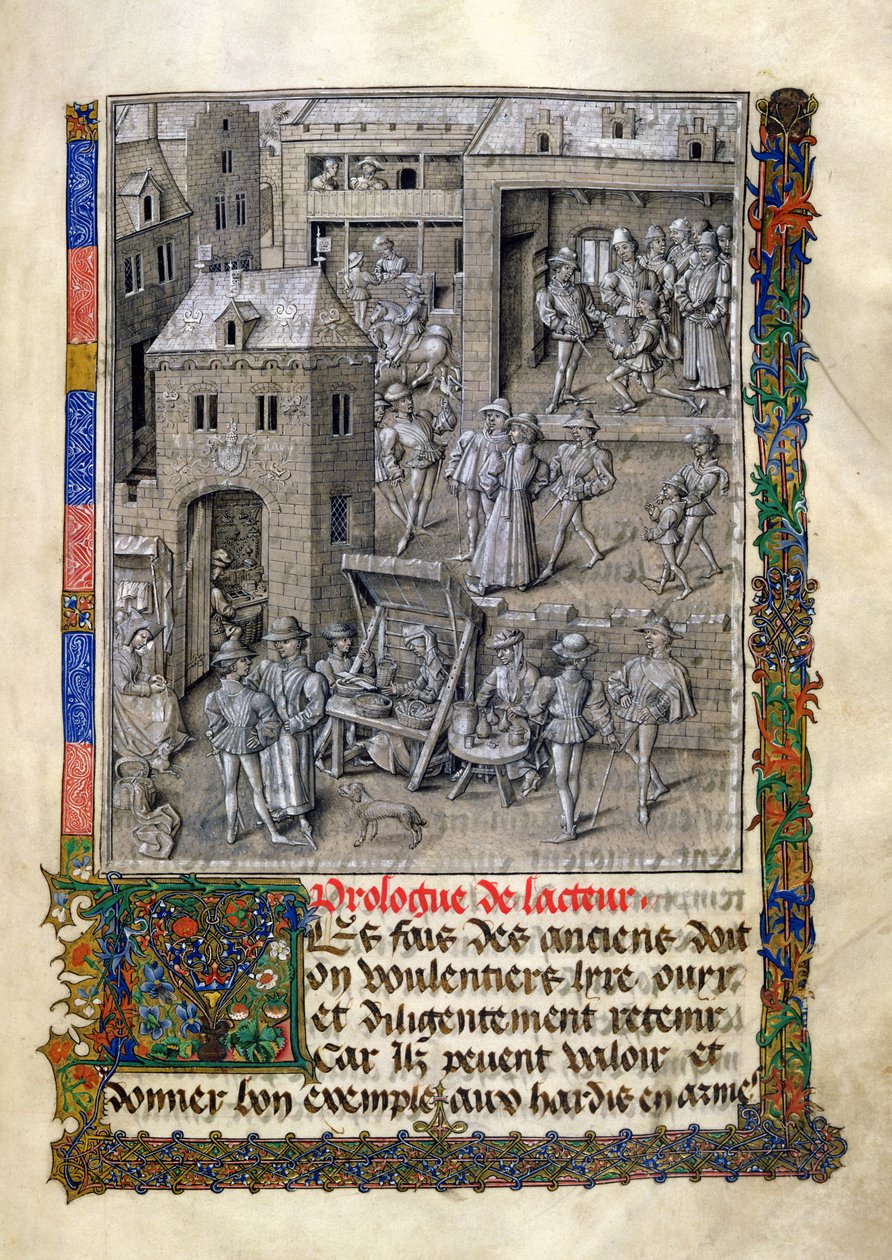Ms 9066 f.11 Ofiarowanie księgi Filipowi Le Bon, z "Chroniques et Conquetes de Charlemagne" Davida Auberta, 1458 r. autorstwa Jean I Le Tavernier