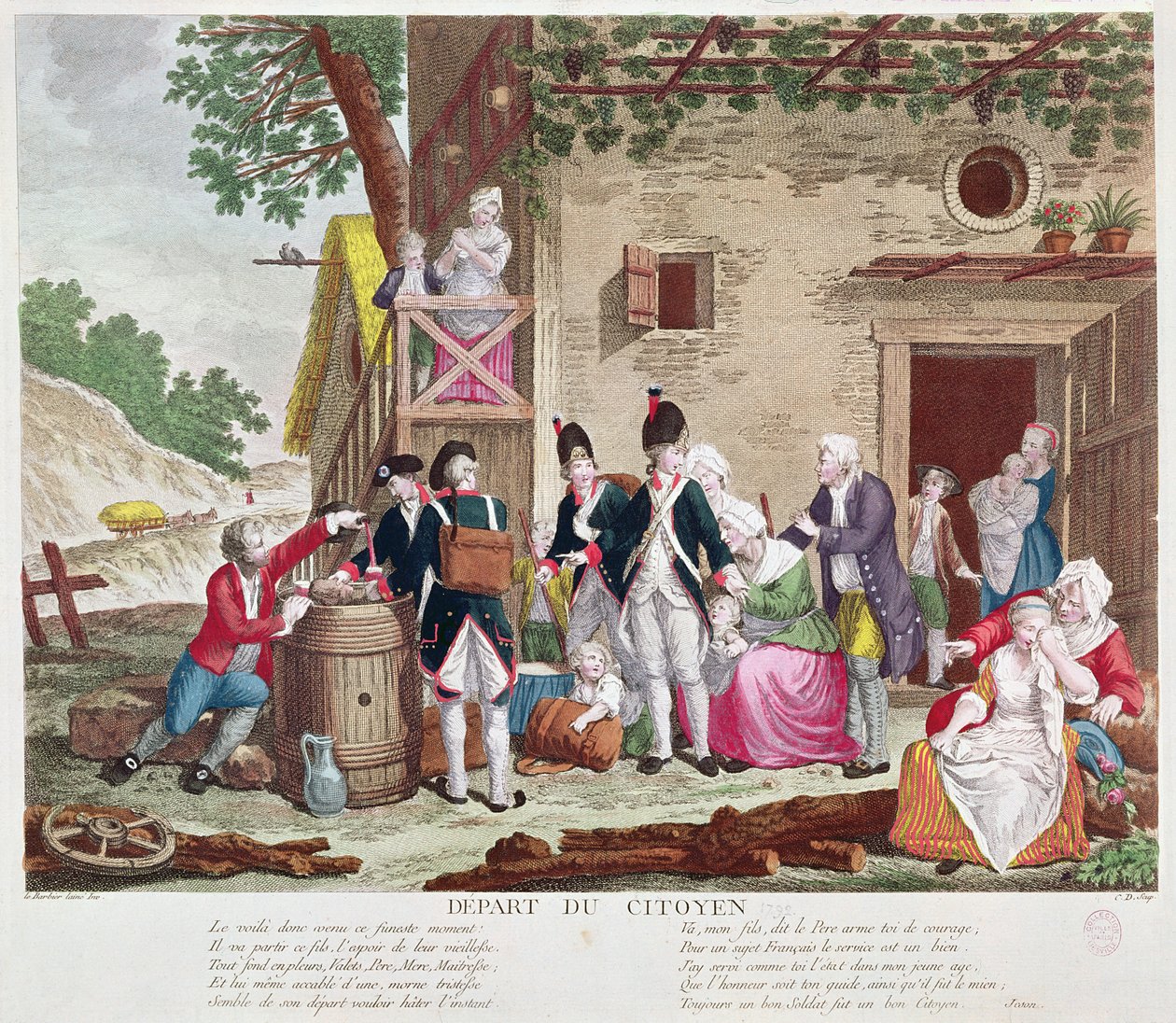 Wyjazd obywatela, 1792 (kolor grawerowany) (zob. też 250729) autorstwa Jean Jacques Francois Le Barbier