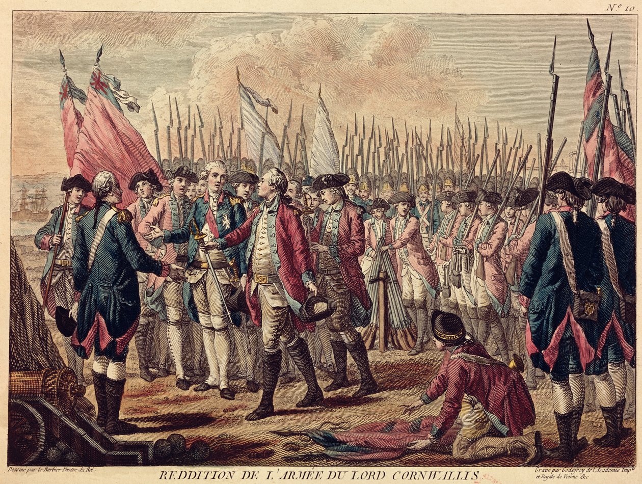 Poddanie Yorktown, 17 października 1781 r. autorstwa Jean Jacques Francois Le Barbier