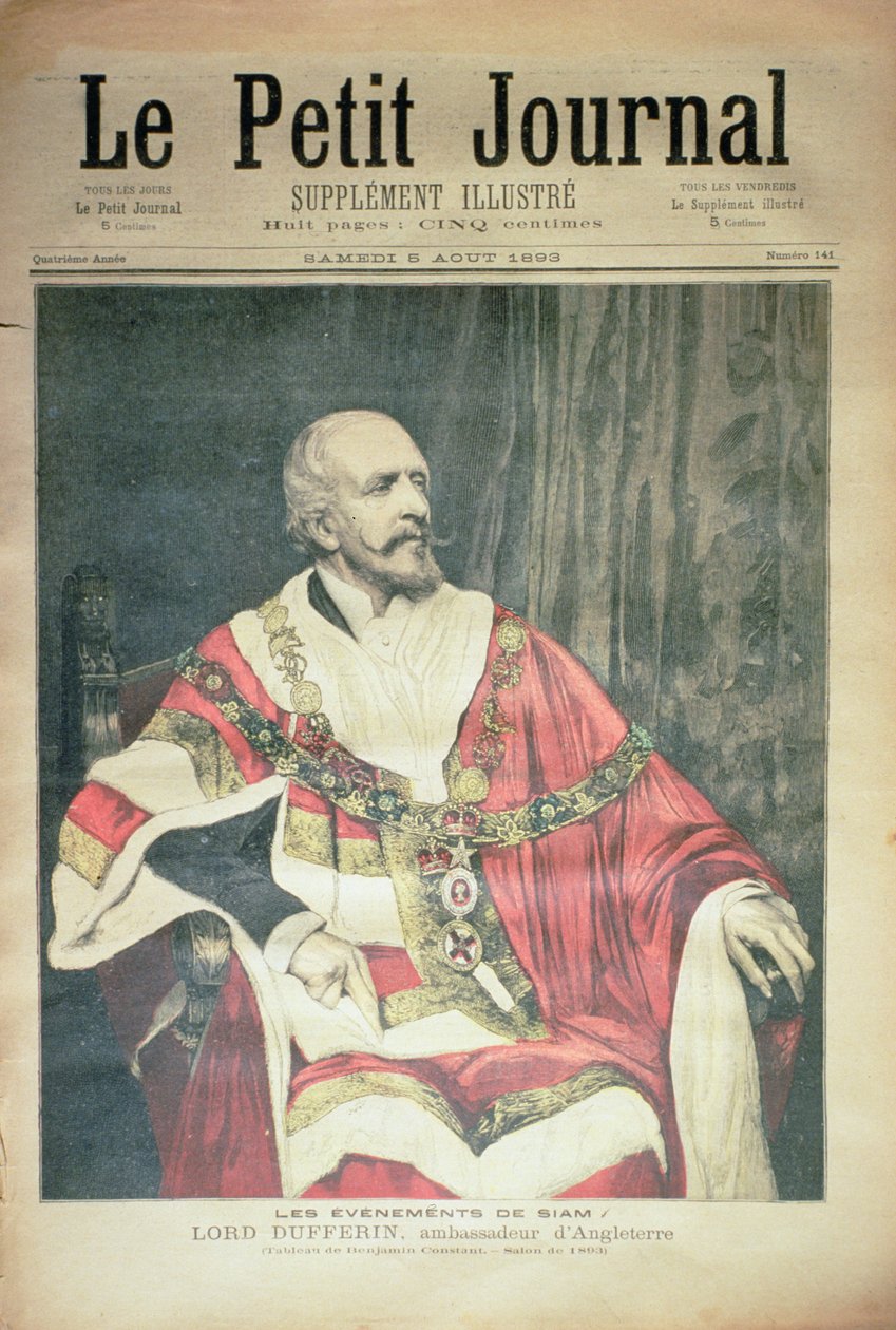 Wydarzenia w Syjamie: Lord Dufferin, ambasador brytyjski, okładka „Le Petit Journal”, 5 sierpnia 1893 autorstwa Jean Joseph Benjamin Constant