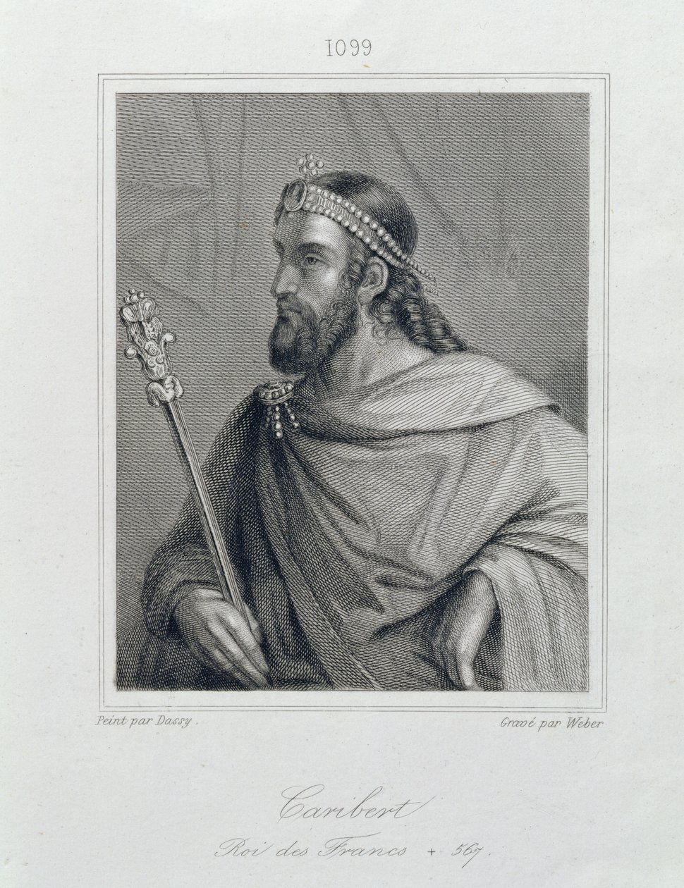 Caribert lub Charibert (zm.567) Król Franków, grawerowane przez Webera autorstwa Jean Joseph Dassy