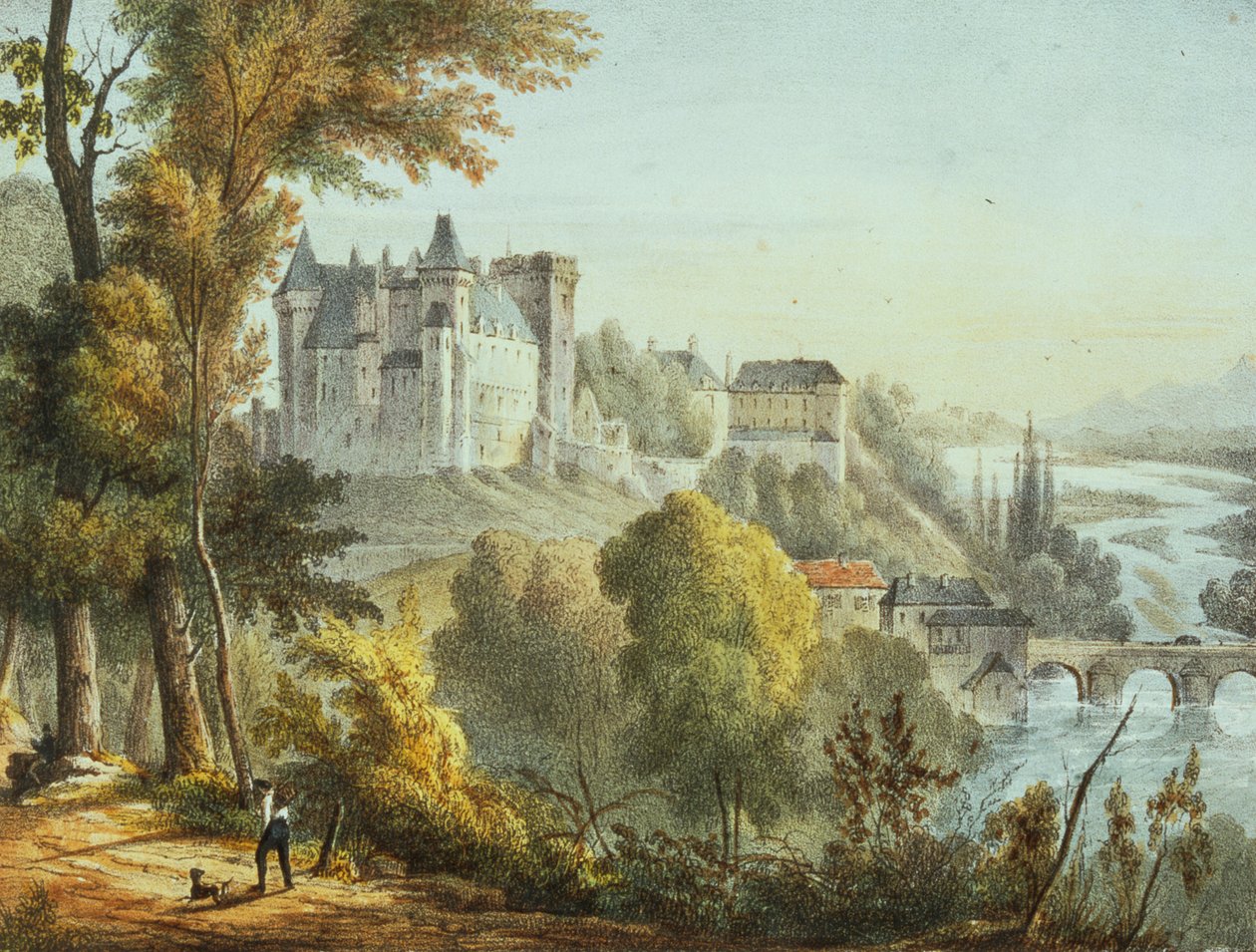Widok na most w Jurancon i Chateau Pau, ryty przez Gerarda Rene Le Vilain (1740-1836) autorstwa Jean Joseph Jules Defer