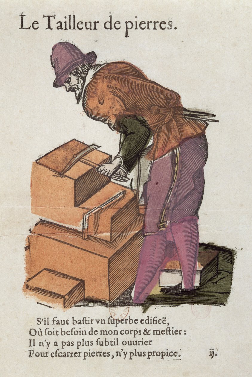 Stone-cutter (kolorowe grawerowanie) autorstwa Jean Leclerc