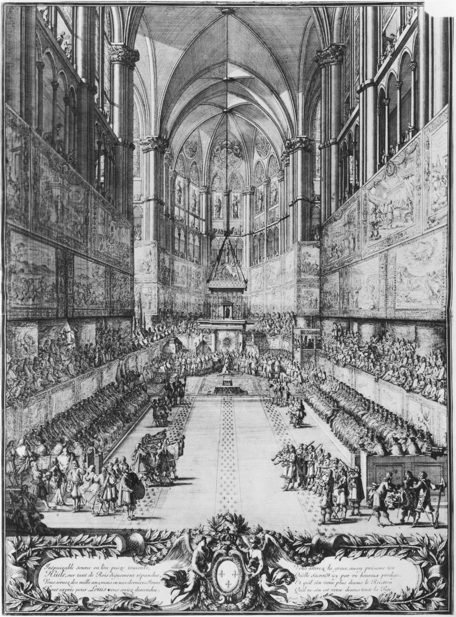 Koronacja Ludwika XIV 7 czerwca 1654 w katedrze w Reims autorstwa Jean Lepautre