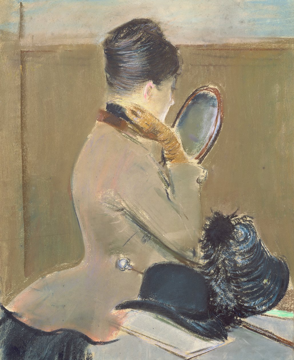 U frezera, ok. 1885 (pastel na papierze położony na desce) autorstwa Jean Louis Forain