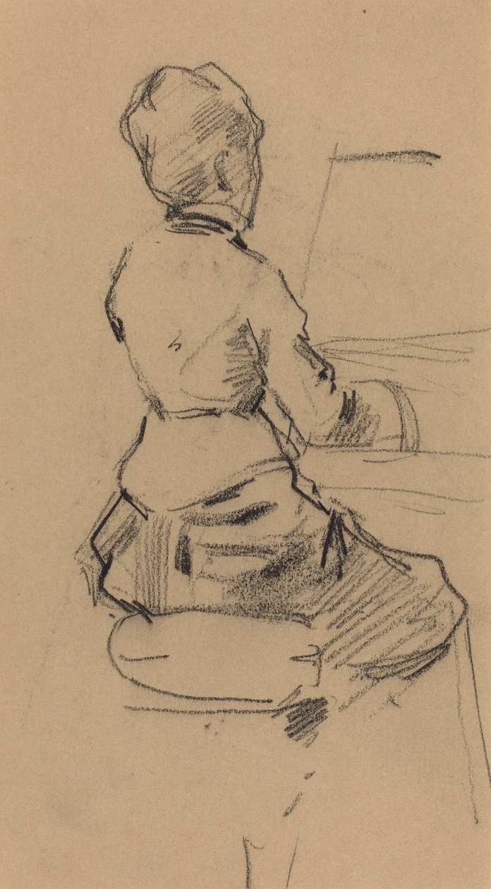 Młoda kobieta siedząca przy fortepianie [verso], ok. 1890 (czarna kreda na tkanym papierze) autorstwa Jean Louis Forain