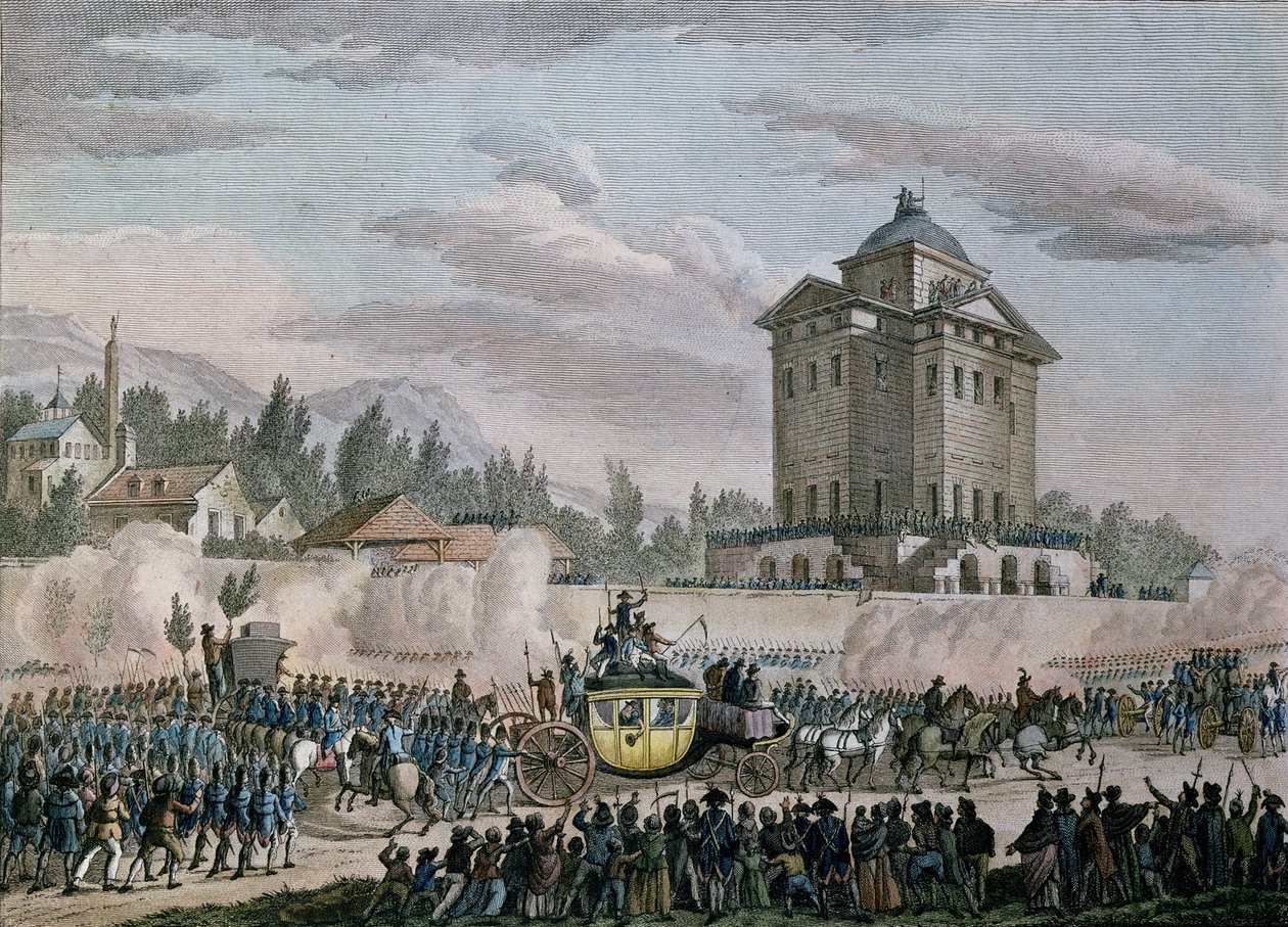 Powrót do Paryża Ludwika XVI (1754-93) z Varennes, 26 czerwca 1791, ryty przez Reiniera Vinkelesa (1741-1816) i Daniela Vrydaga (1765-1822) autorstwa Jean Louis the Younger Prieur