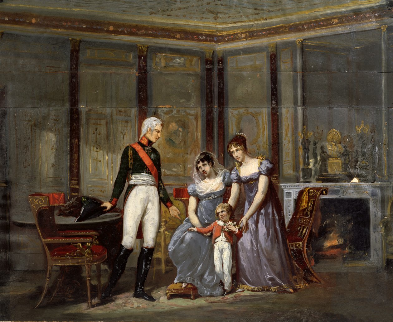 Cesarzowa Józefina przedstawiająca swoją córkę Hortensję i wnuka Ludwika-Napoleona (przyszłego Napoleona III) carowi Aleksandrowi w Malmaison w maju 1814 r. (szkic przygotowawczy do 42065) autorstwa Jean Louis Victor Viger du Vigneau