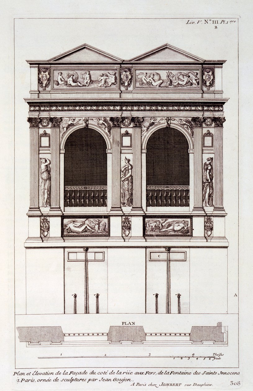 Fontaine des Innocents, Paryż, z „Architecture Francoise” Jacques-Francois Blondel, 1727 autorstwa Jean Mariette