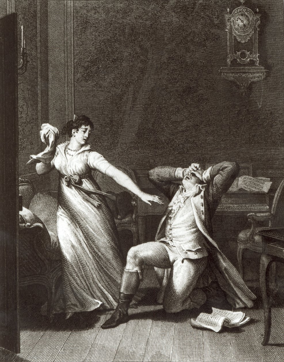 Ilustracja z „Sorrows of Werther” Johanna Wolfganga Goethego (1749-1832) rytowana przez Jeana Baptiste Simoneta (1742-1813) autorstwa Jean Michel the Younger Moreau