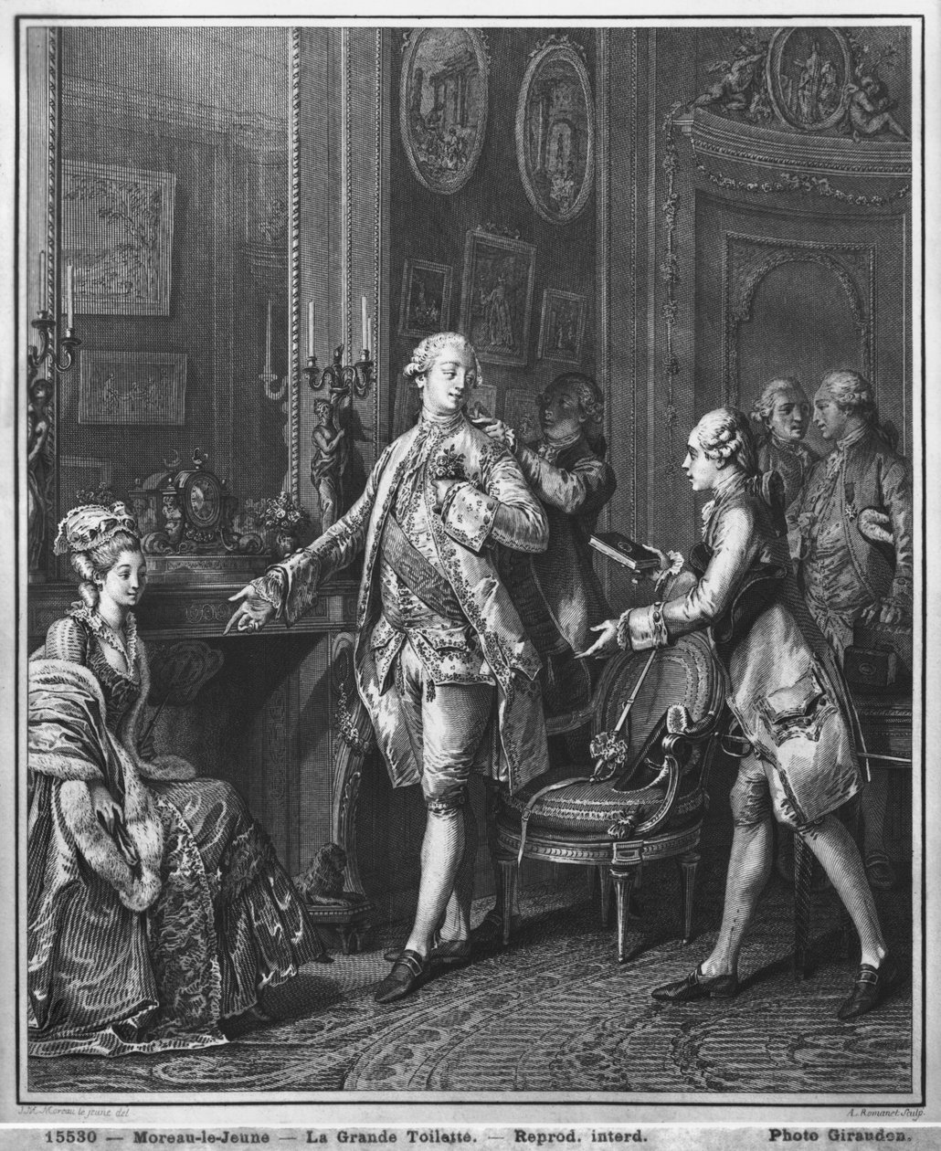 Wielka toaleta, grawerowana przez Antoine Louis Romanet (1743-po 1809) c.1777 autorstwa Jean Michel the Younger Moreau