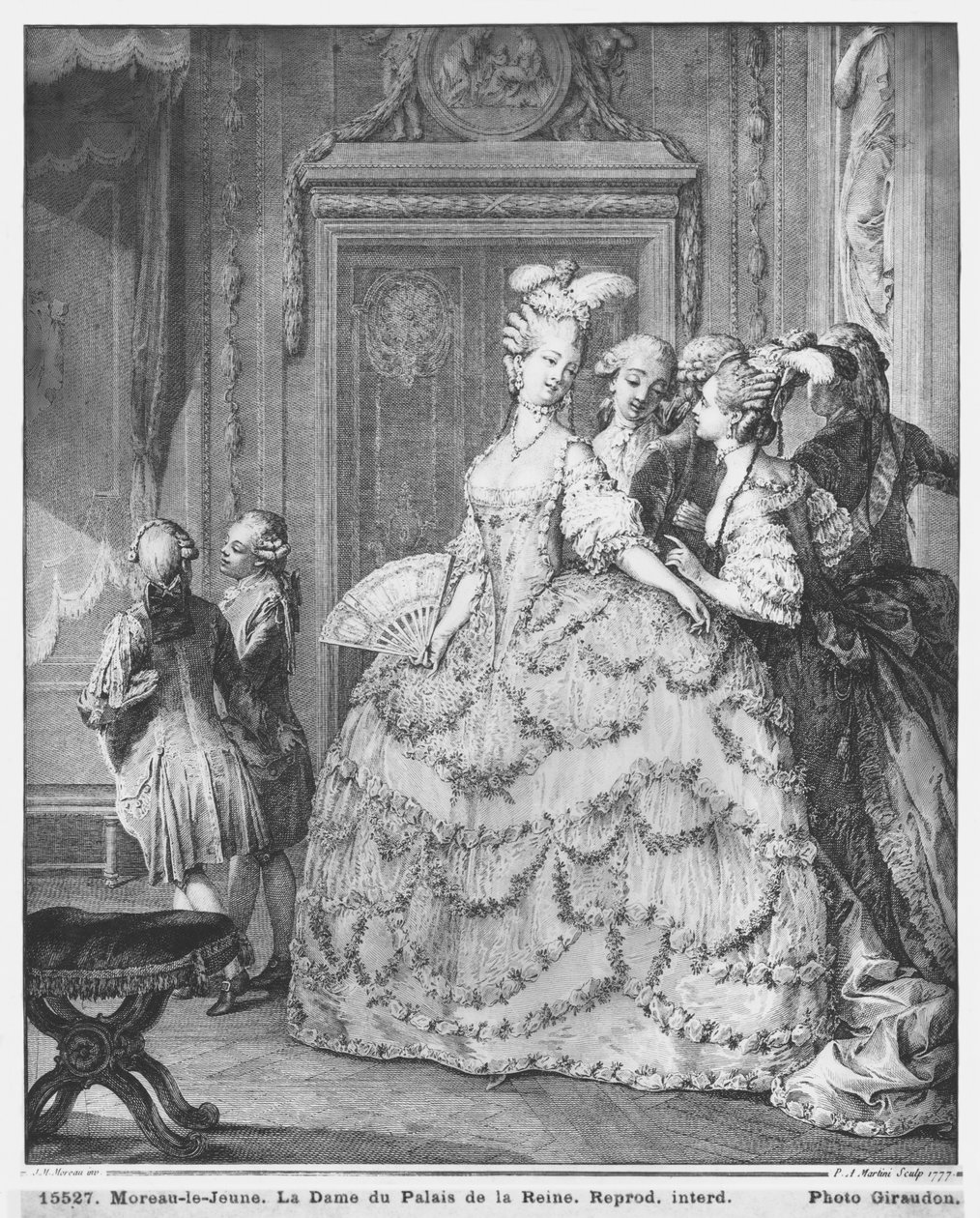 Dama w Palais de la Reine, grawerowana przez Pietro Antonio Martini (1739-97) 1777 autorstwa Jean Michel the Younger Moreau