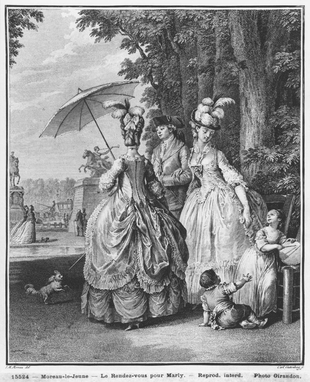 Spotkanie w Marly, wyryte przez Carla Guttenberga (1743-90) ok. 1777 r. autorstwa Jean Michel the Younger Moreau
