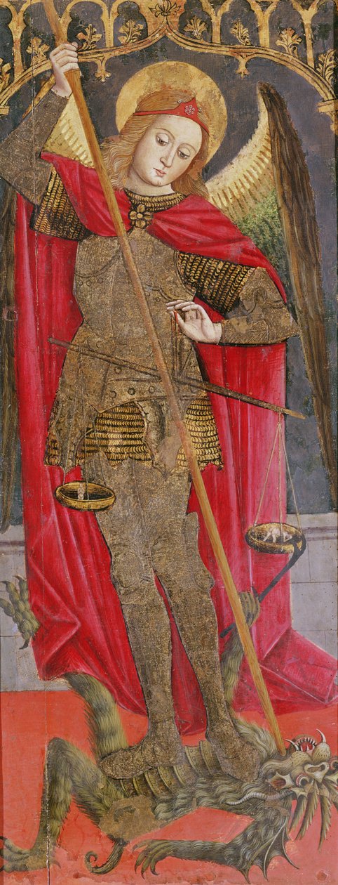 Św. Michał zabijający smoka (tempera na panelu) (patrz także 741471) autorstwa Jean Mirailhet