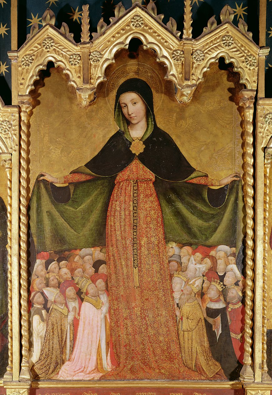 Matka Boska Miłosierdzia, detal panelu środkowego, ok. 1429 (tempera na płycie) autorstwa Jean Mirailhet