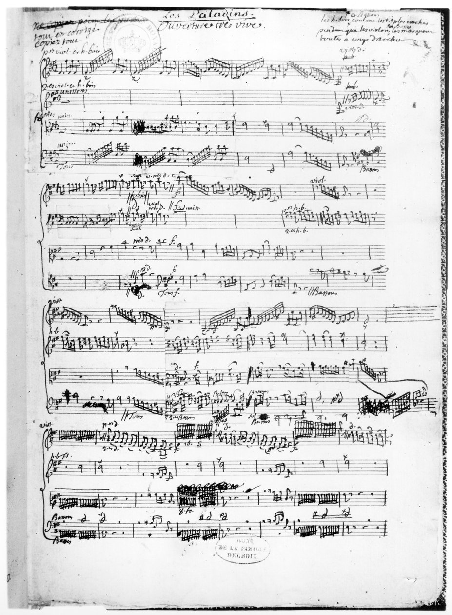Strona otwierająca partyturę „Les Paladins”, opera Rameau autorstwa Jean Philippe Rameau