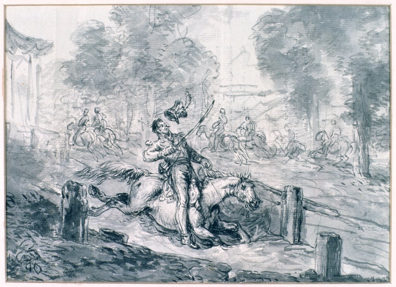 Śmierć księcia Józefa Poniatowskiego (1763-1813) 1816 (ołówek i atrament na papierze) autorstwa Jean Pierre Norblin de La Gourdaine