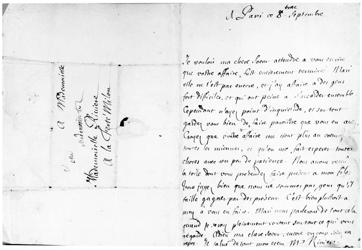 List do siostry Marie w La Ferté-Milon (pióro i atrament na papierze) autorstwa Jean Racine