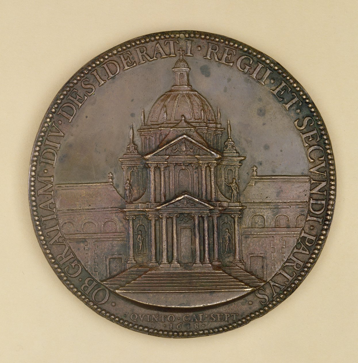 Medal fundacyjny Val-de-Grace, prostokąt z przedstawieniem Val-de-Grace, 1638 (brąz) autorstwa Jean Warin