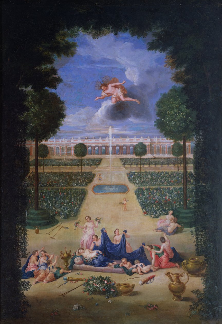 Gaje Wersalskie. Widok na partery Trianon z Florą i Zephyr autorstwa Jean the Younger Cotelle