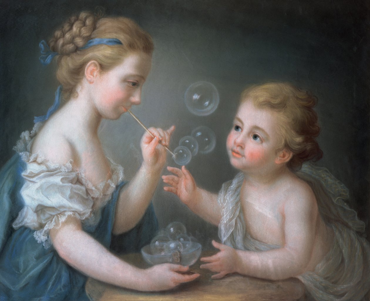 Dzieci puszczające bańki (pastel) autorstwa Jean Étienne Liotard