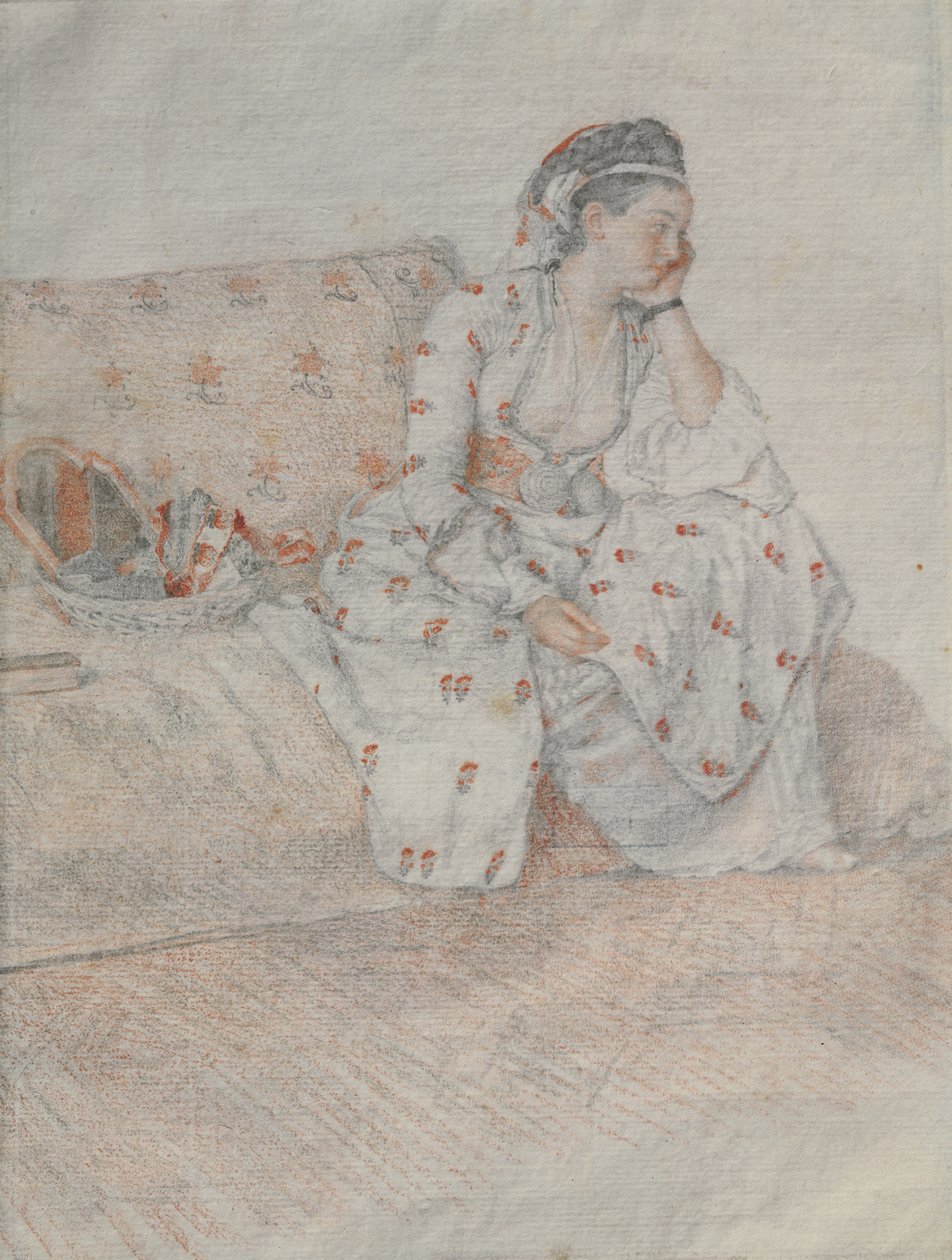 Hrabina Coventry w stroju tureckim (czerwona kreda i ołówek na papierze) autorstwa Jean Étienne Liotard