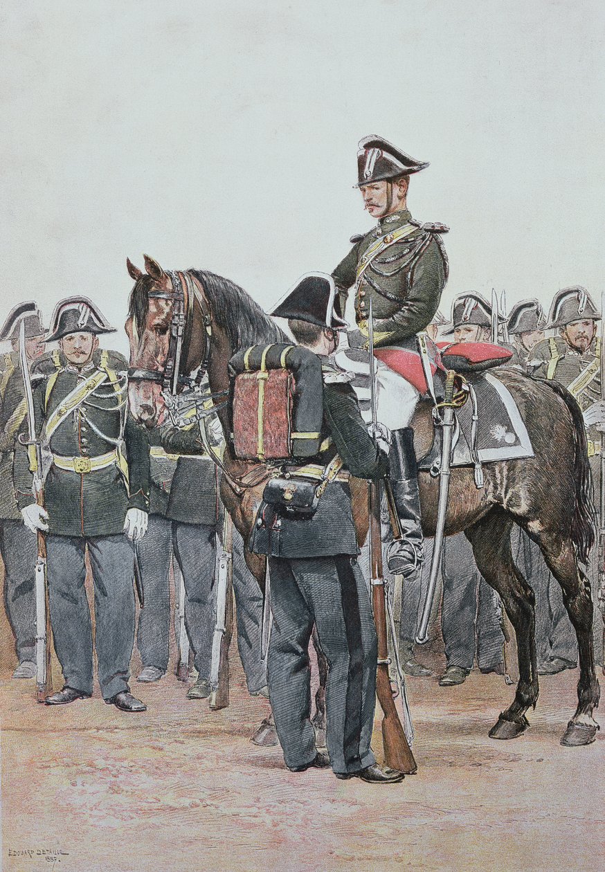 Żandarmeria w mundurze galowym, 1887 (kolor grawerowany) autorstwa Jean Baptiste Edouard Detaille