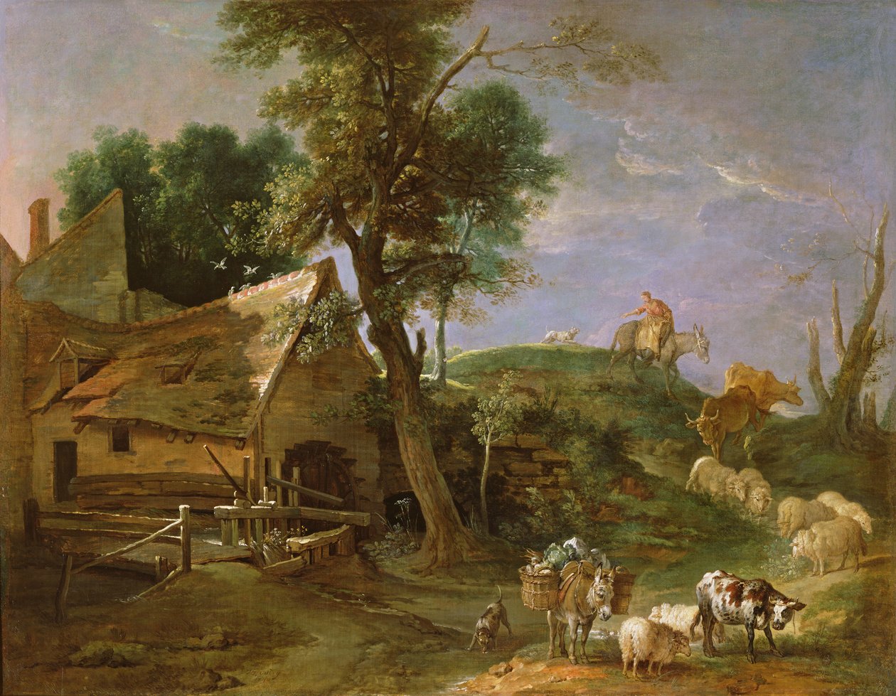 Krajobraz z młynem wodnym, 1740 autorstwa Jean Baptiste Oudry