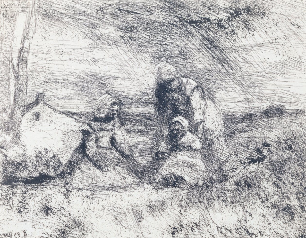 La Petite Soeur, 1854 (odbitka na solonym papierze z kliszy? Verre) autorstwa Jean Baptiste Camille Corot