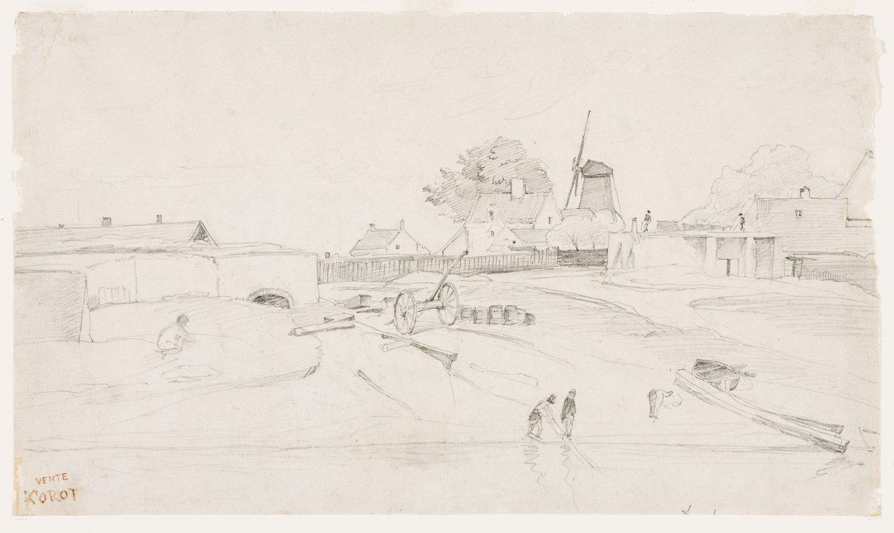 Wiatrak w Dunkierce, ok.1830 autorstwa Jean Baptiste Camille Corot