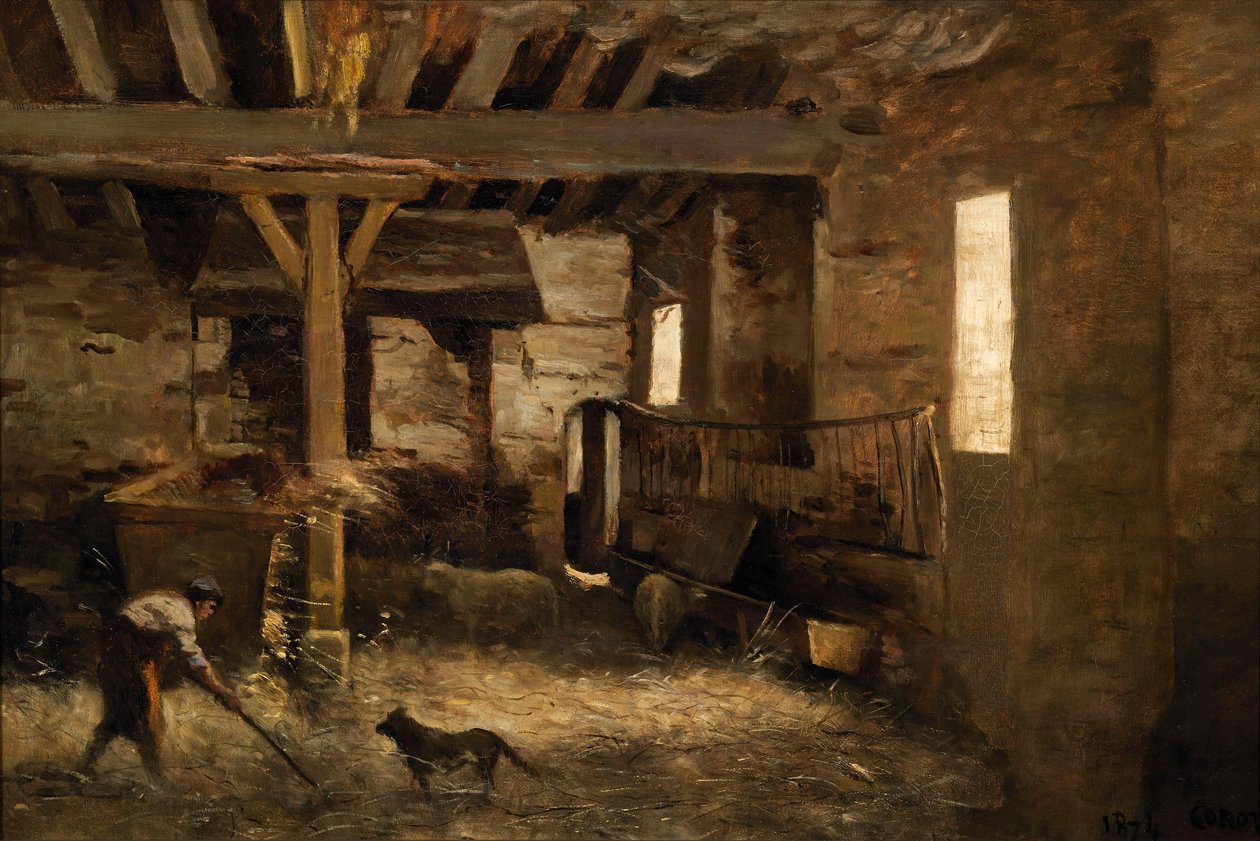 Wnętrze stodoły autorstwa Jean-Baptiste-Camille Corot