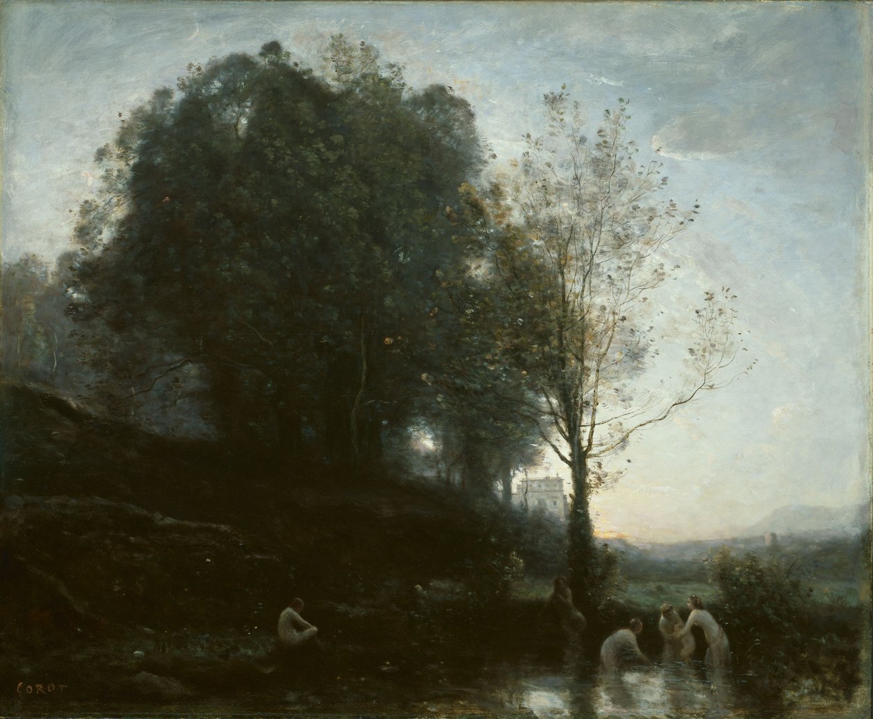 Kąpiące się nimfy i dziecko autorstwa Jean-Baptiste-Camille Corot