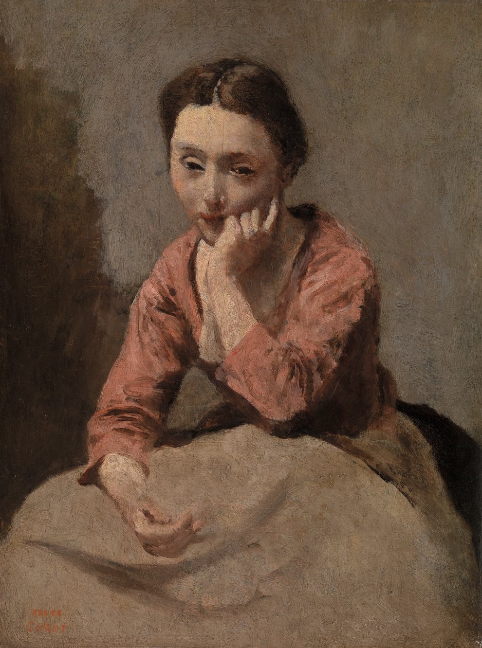 Zamyślona młoda kobieta (Jeune femme zamyślona) autorstwa Jean-Baptiste-Camille Corot