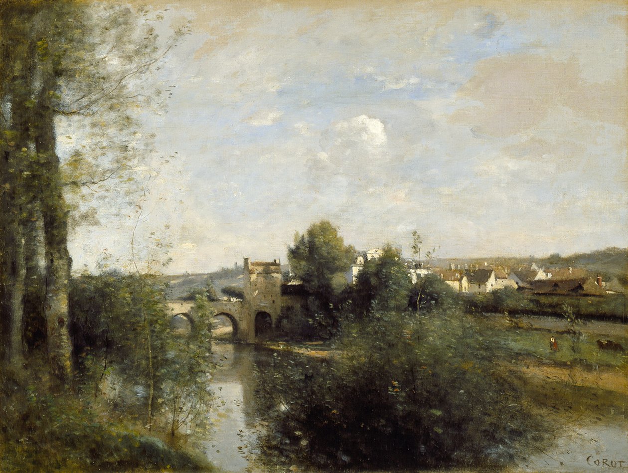 Sekwana i Stary Most w Limay autorstwa Jean-Baptiste-Camille Corot