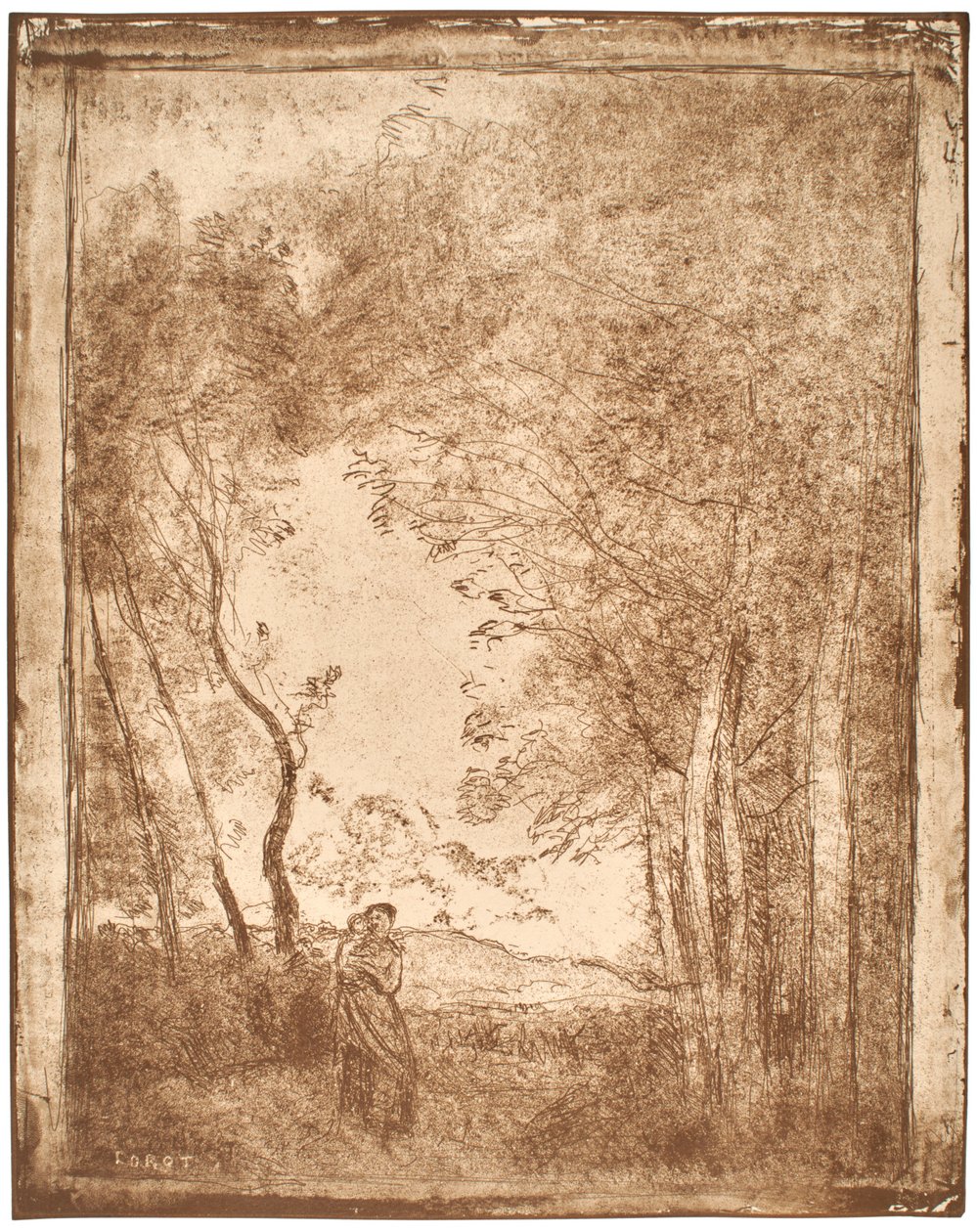 Młoda matka przy wejściu do lasu autorstwa Jean-Baptiste-Camille Corot