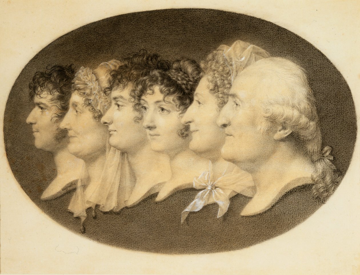 Portret profilowy Augustyna i jego rodziny autorstwa Jean Baptiste Jacques Augustin