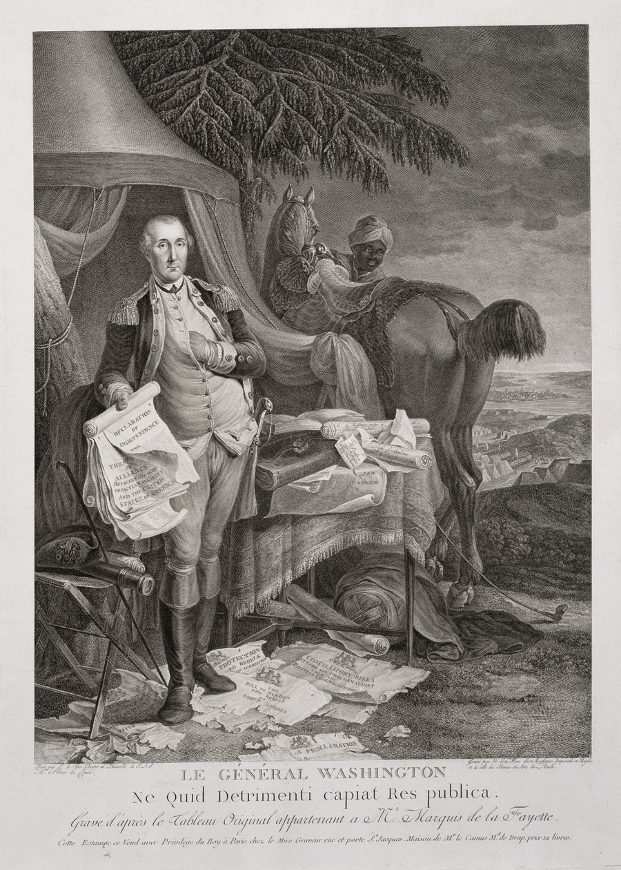 Generał Waszyngton, aby Republika nie doznała żadnych szkód, ryty przez Noëla Le Mire (1724-1801), ok. 1930. 1785 (grawerowanie) autorstwa Jean Baptiste (after) Le Paon