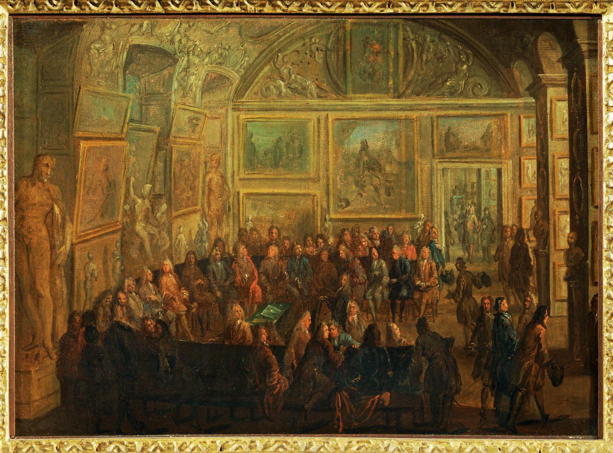 Widok na Salon de Diane w Luwrze; sesja Akademii Malarstwa ... autorstwa Jean Baptiste (after) Martin