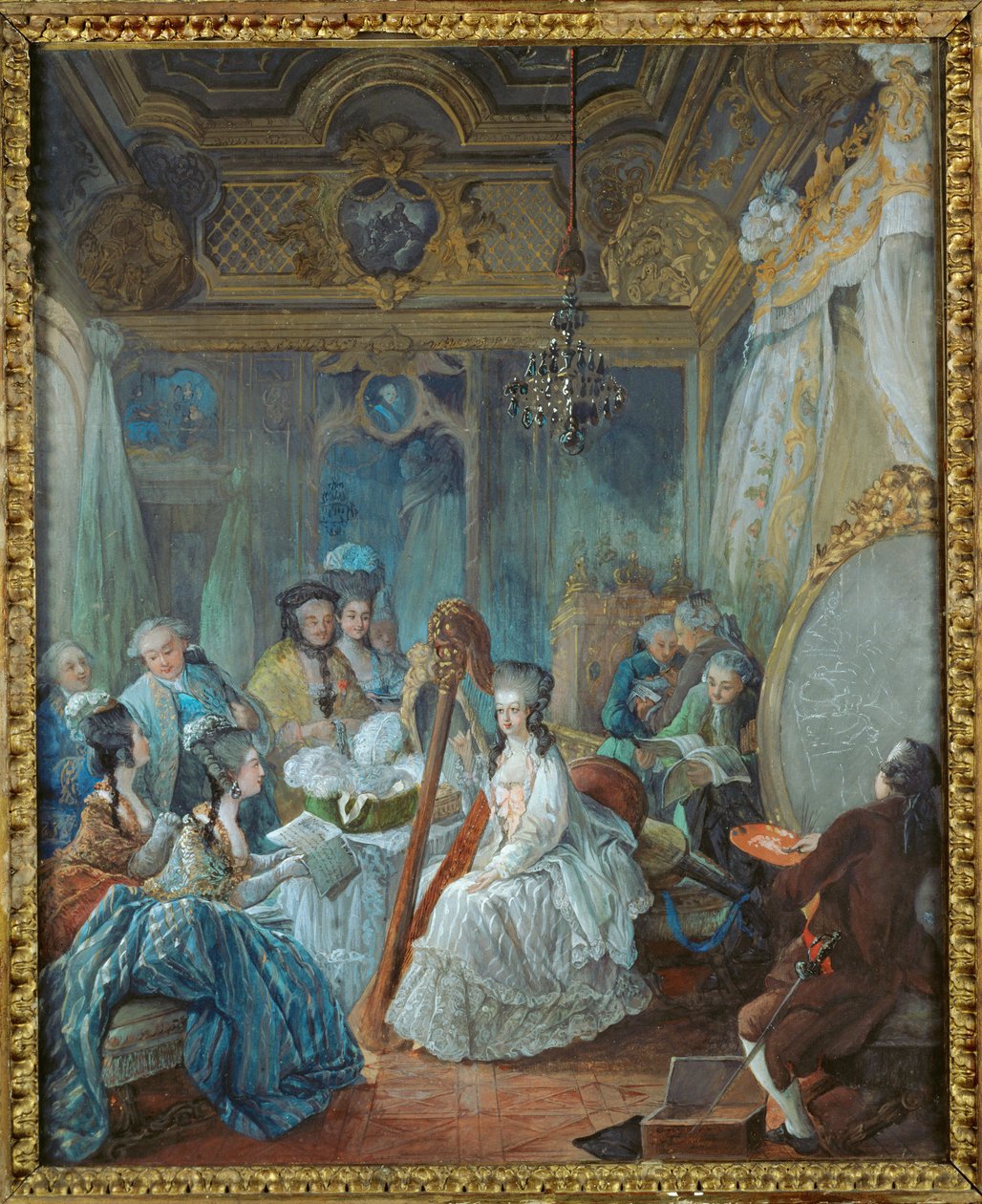 Maria Antonina w swoich apartamentach w Wersalu, otoczona członkami swojego dworu ... autorstwa Jean-Baptiste Andre Gautier Dagoty