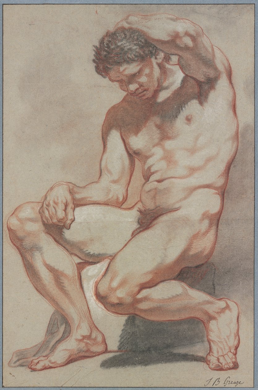 Siedzący akt męski autorstwa Jean-Baptiste Greuze