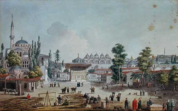 Widok Tophane, Karakoy (akwarela na papierze) autorstwa Jean Baptiste Hilair
