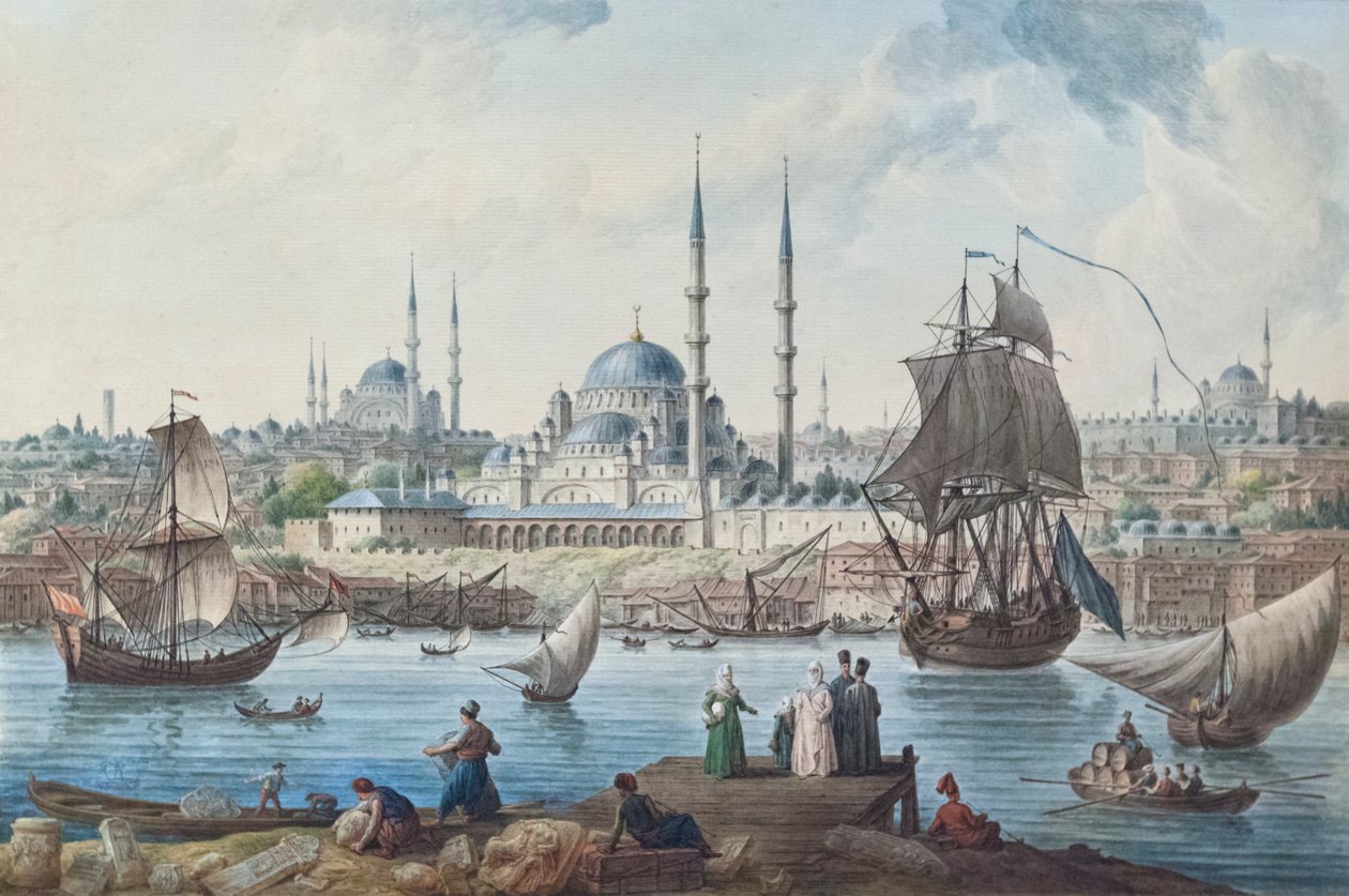 Meczet Yeni i port w Stambule autorstwa Jean Baptiste Hilair