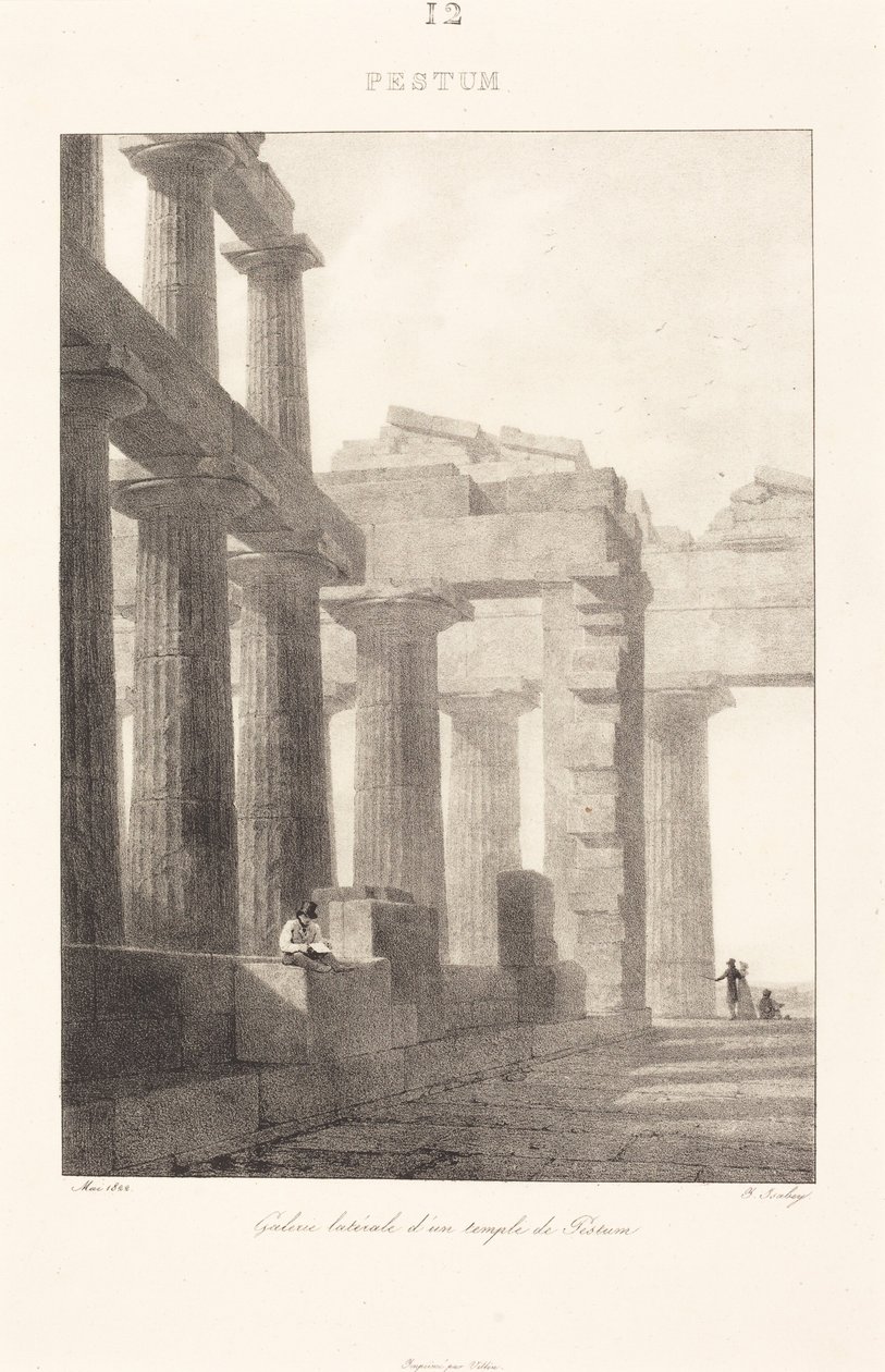 Boczna galeria świątyni w Pestum autorstwa Jean-Baptiste Isabey
