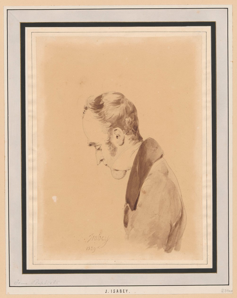 Półfigurowy portret mężczyzny profilem w prawo - autoportret artysty w podeszłym wieku autorstwa Jean-Baptiste Isabey